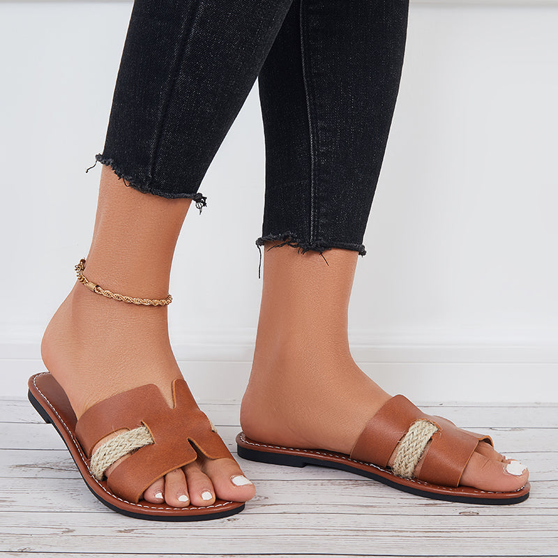 Women Cutout Slide Sandals Open Toe Flat Slippers