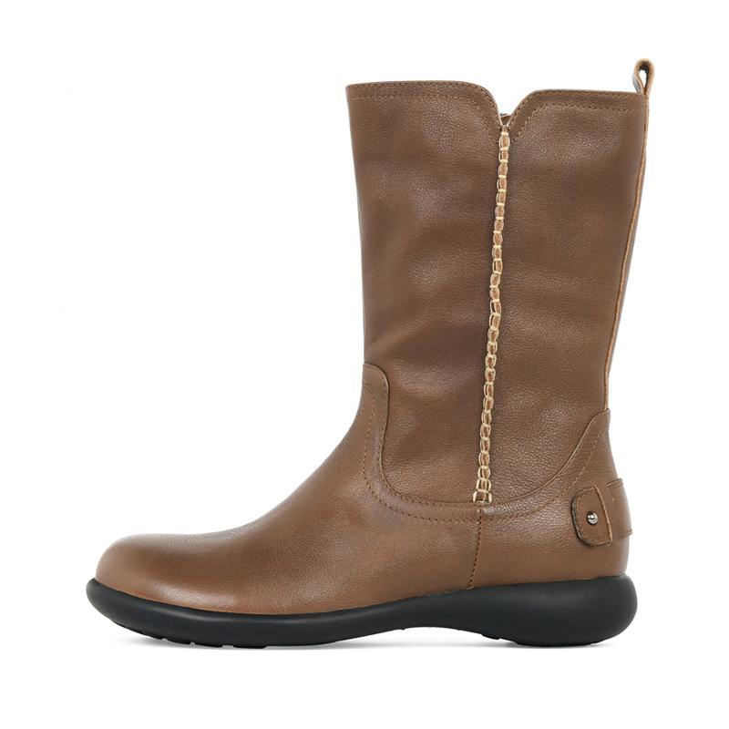 Womens Retro Leather Mid Calf Boots for Winter Side Zipper Boots Black/khaki
