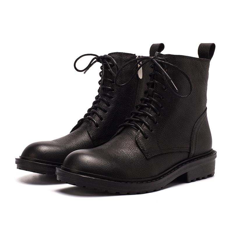Retro Leather Combat Boots Designer Retro Chunky Riding Boots Side Zip Handmade Dark Yellow/Coffee/Black