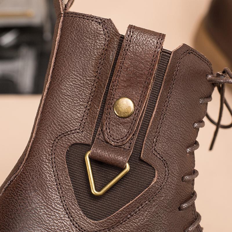 Leather Boots Designer Retro Chunky Riding Boots Side Heart Shape Handmade Coffee/Black/Yellow