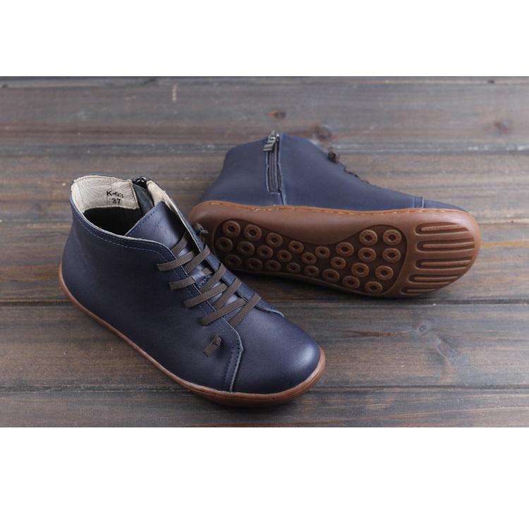 Retro Women Leather Ankle Boots Casual Walking Boots Soft Sole Flats Loafers