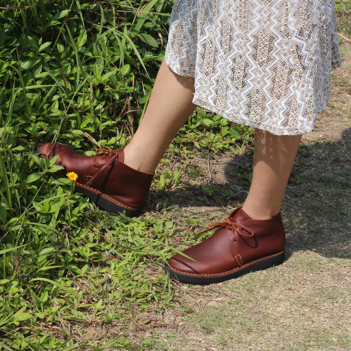 Middle English-Womens Handmade Full Grain Leather Flats Ankle Boots- Black/Brown
