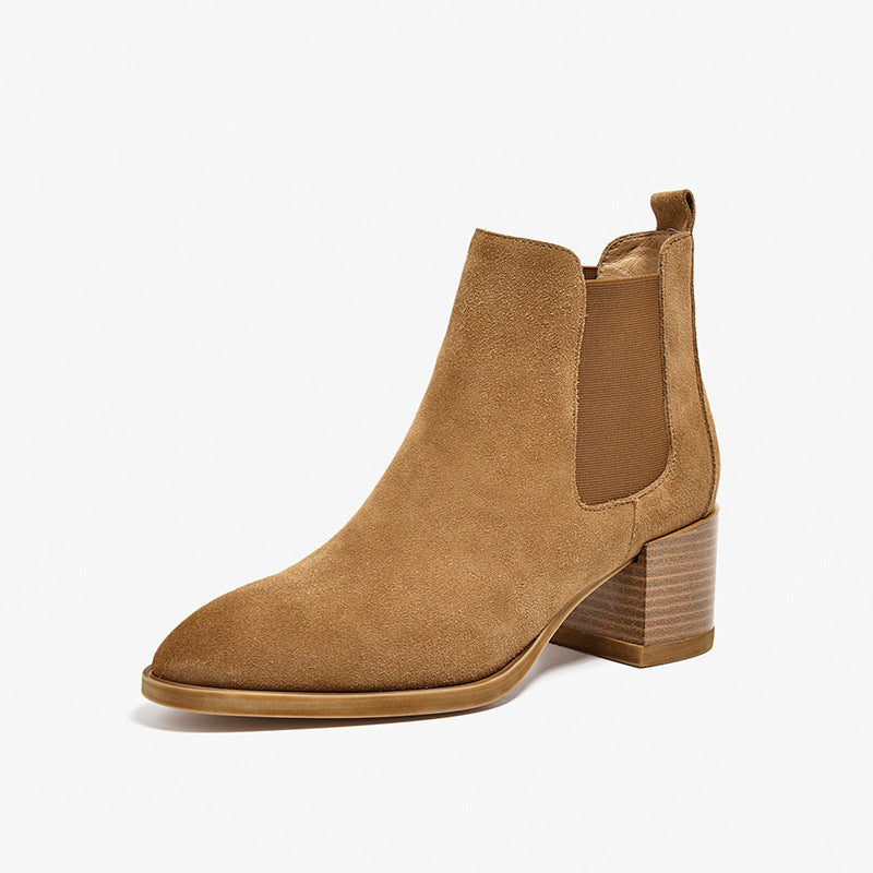 Western Boots for Women Handmade Suede Leather Boots Block Ankle Boots Brown/Apricot/Black/Brown Plush/Apricot Plush/Black Plush