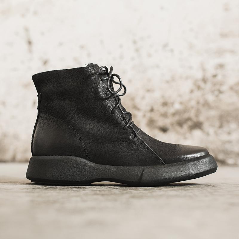 Lace Up Boots for Women Handmade Leather Flat Ankle Boots Brown/Coffee/Black