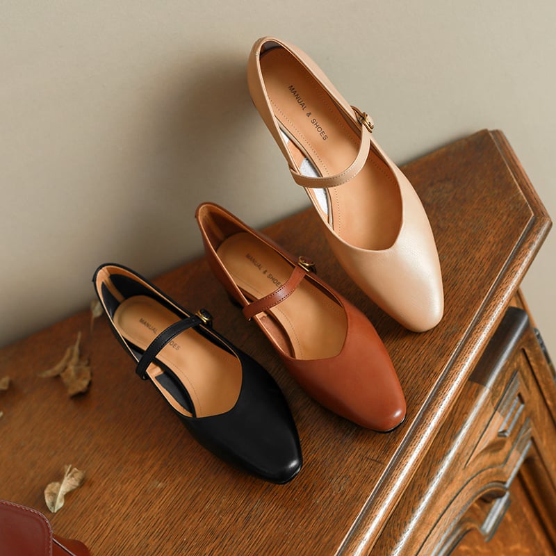 Dyani Square Toe Block Heels Mary Jane Shoes