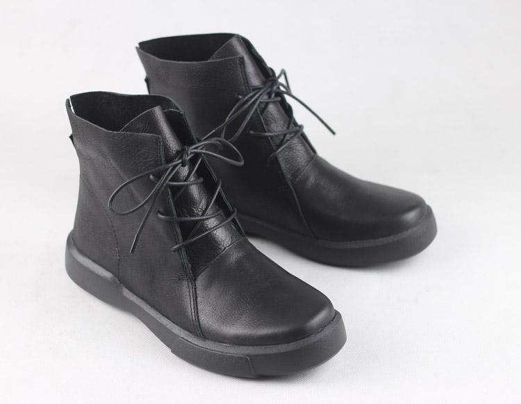 Women Retro Boots Lace Up Soft Leather Oxford Casual Walking Booties Brown/Black