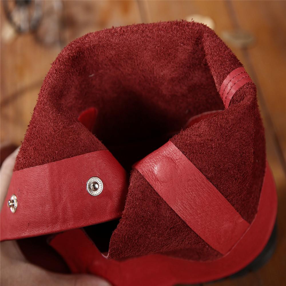 Women'S Retro Leather Boots Button Sleeve Black/Red