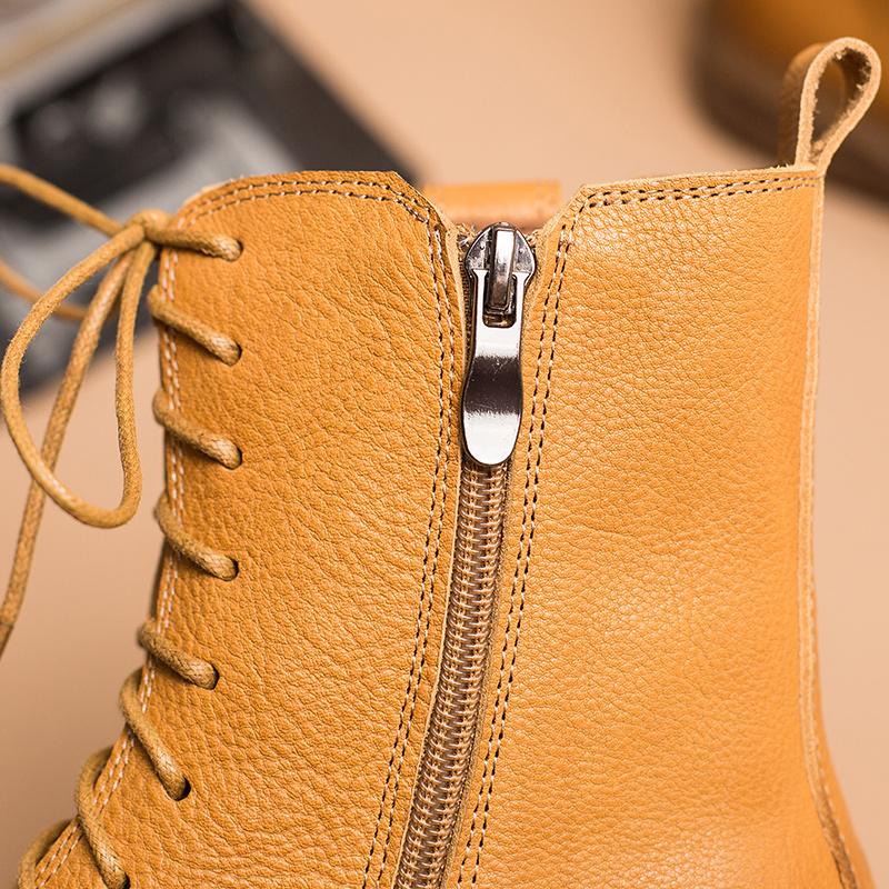 Leather Boots Designer Retro Chunky Riding Boots Side Heart Shape Handmade Coffee/Black/Yellow