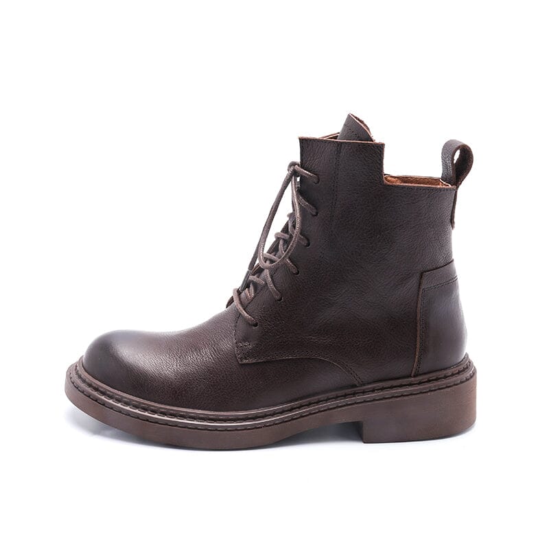 Leather Boots Brush-Off Combat Boots Lace Up Ankle Boots in Black/Coffee/Brown