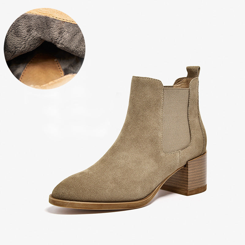 Western Boots for Women Handmade Suede Leather Boots Block Ankle Boots Brown/Apricot/Black/Brown Plush/Apricot Plush/Black Plush