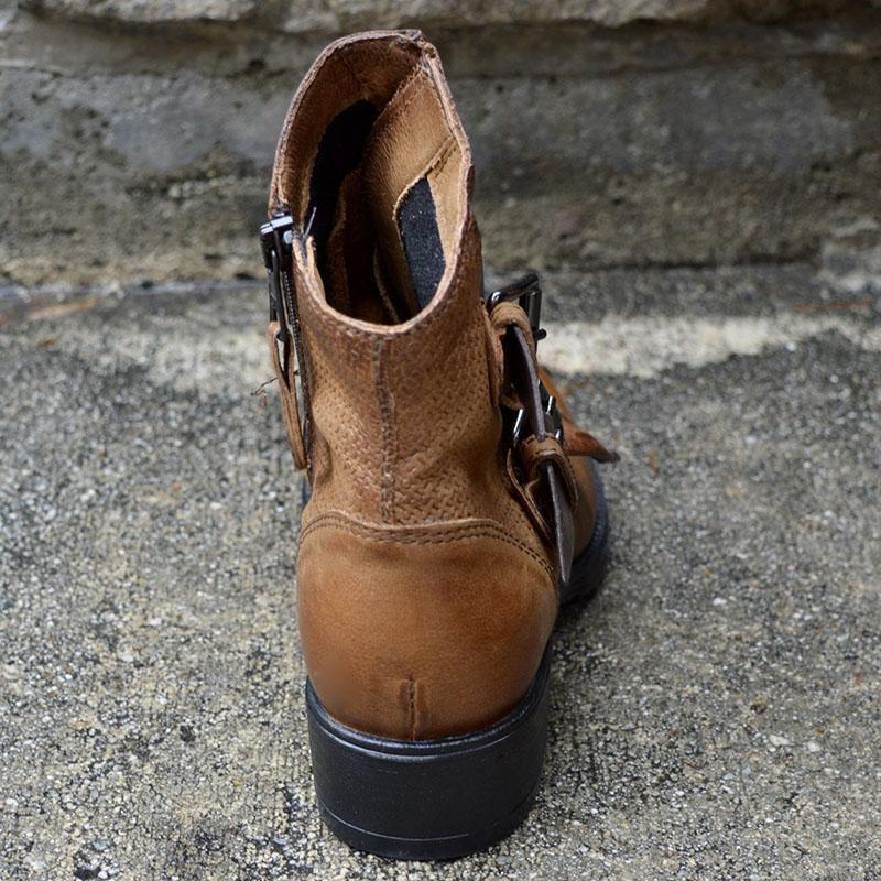 Women's Trendy Vintage Leather Booties With Buckle