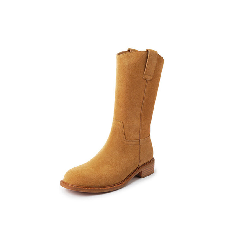 Womens Suede Leather Mid Calf Boots In Black/Brown