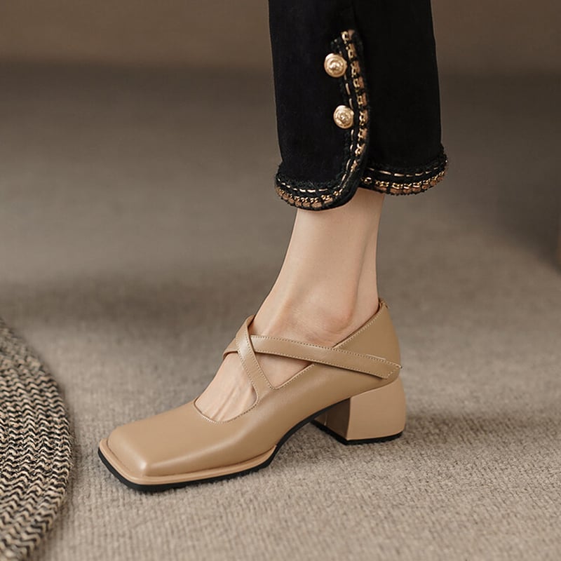 Kalei Square Toe Block Heels Mary Jane Shoes