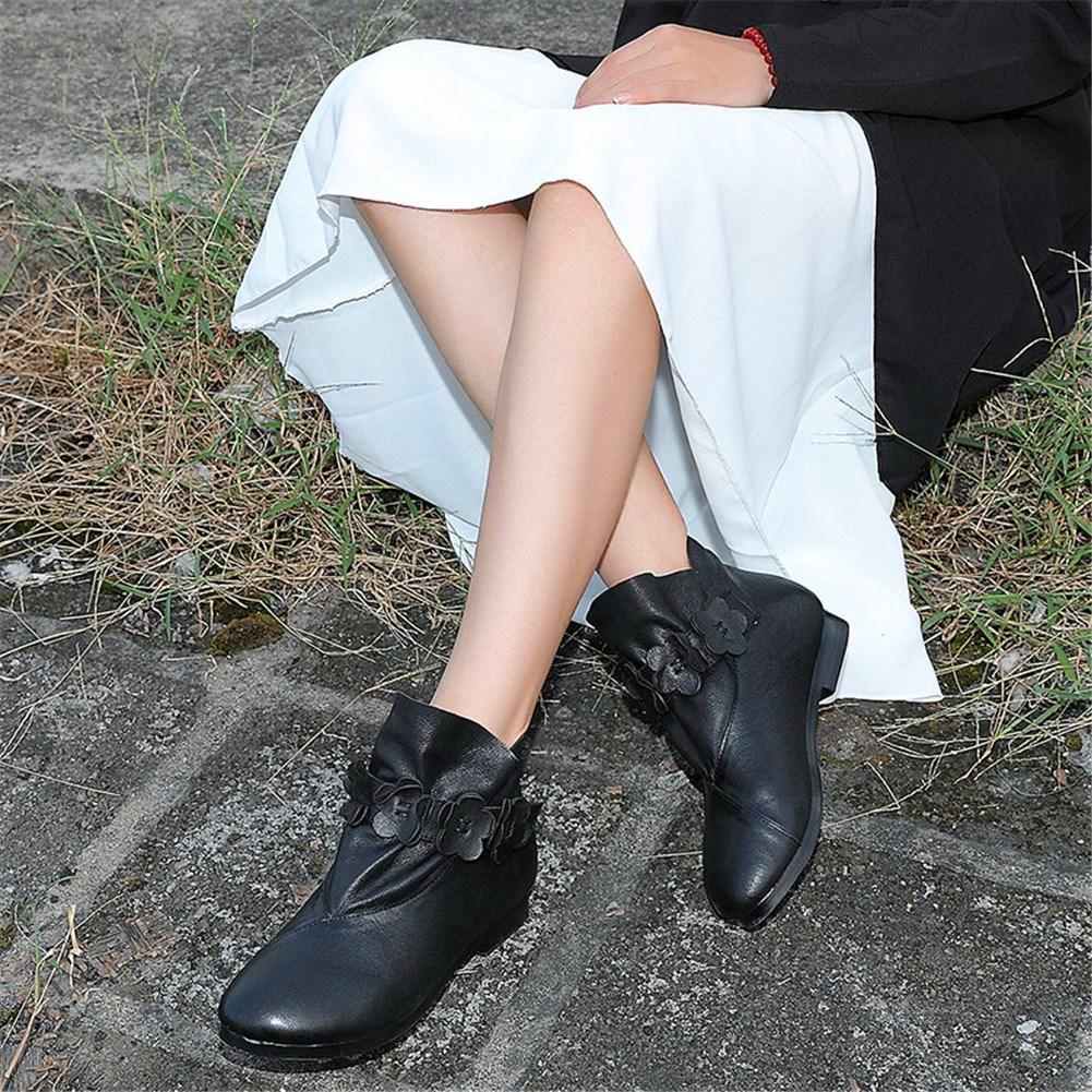 Leather Work Combat Boots Handmade Women Boots With Flowers Chelsea Boots Oil-Wax