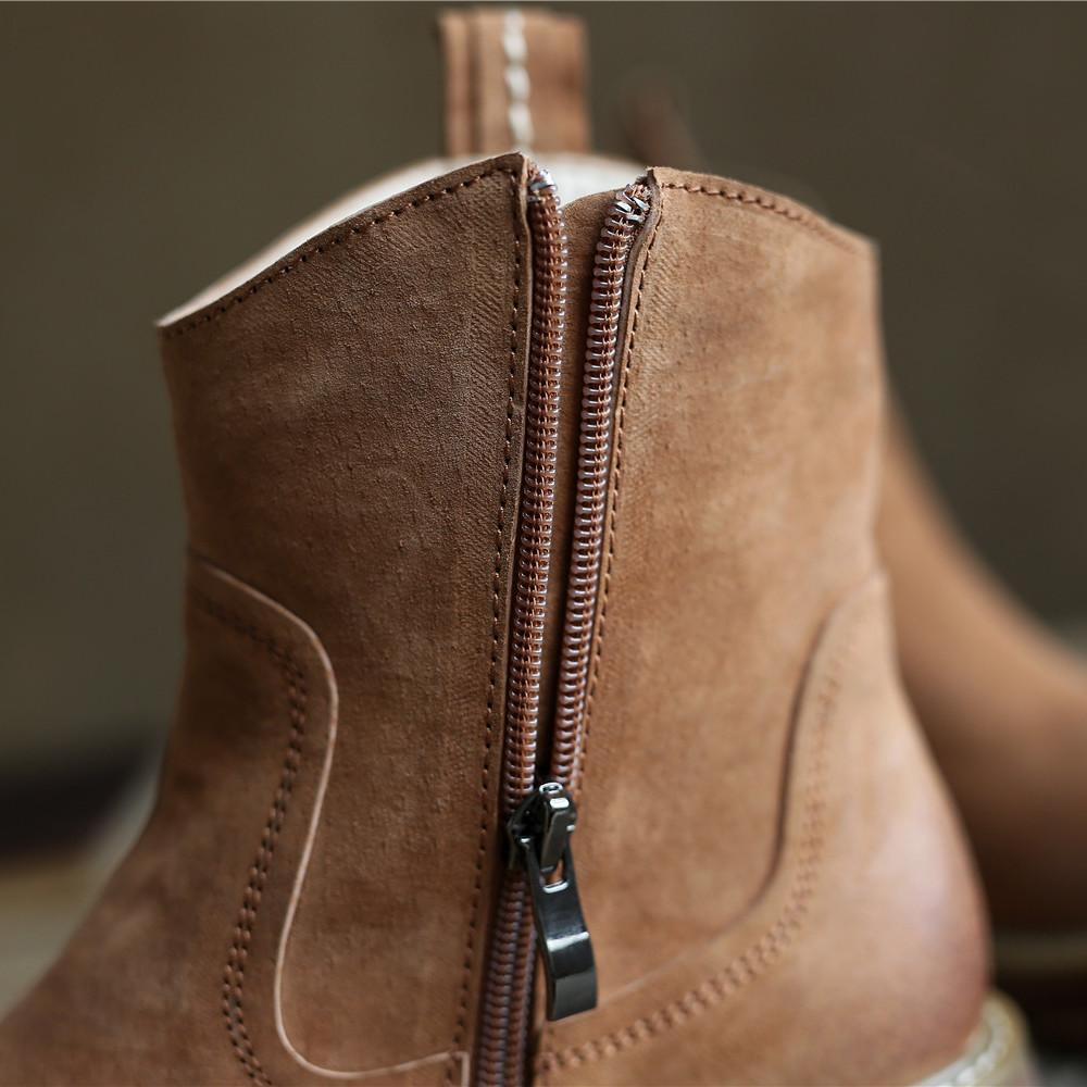 Womens Handmade Leather Ankle Boots Short Boots Side Zipper in Brown/Black