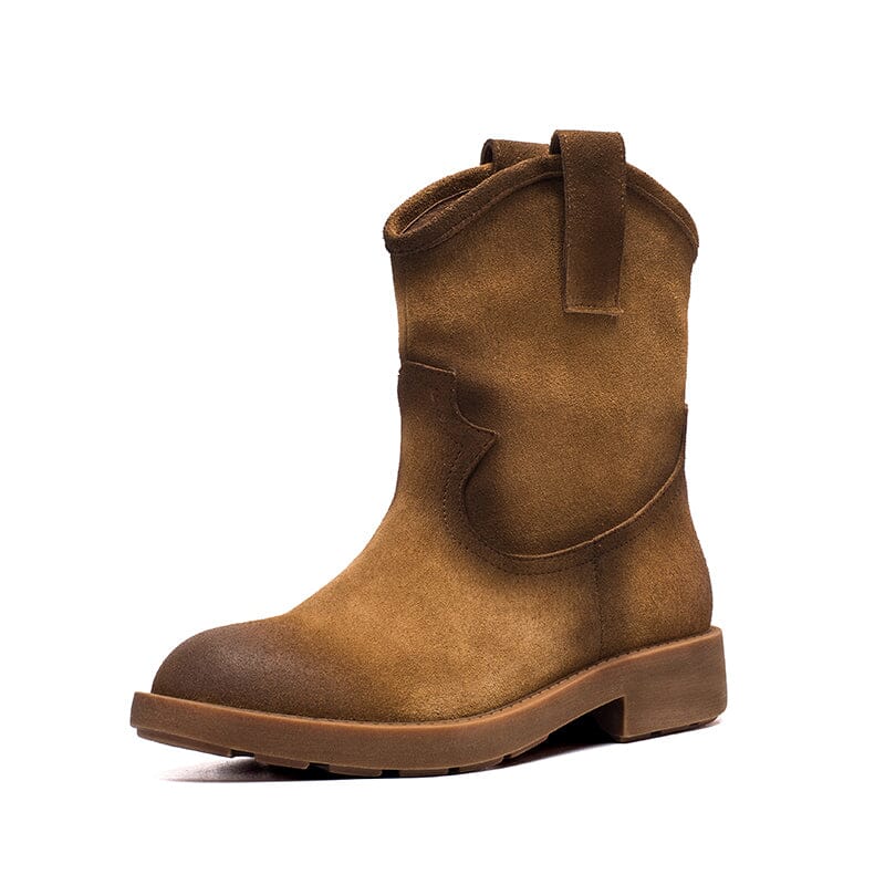Matte Leather Western Boots Handmade Cowboy Boots Gradient Colors in Brown/Apricot