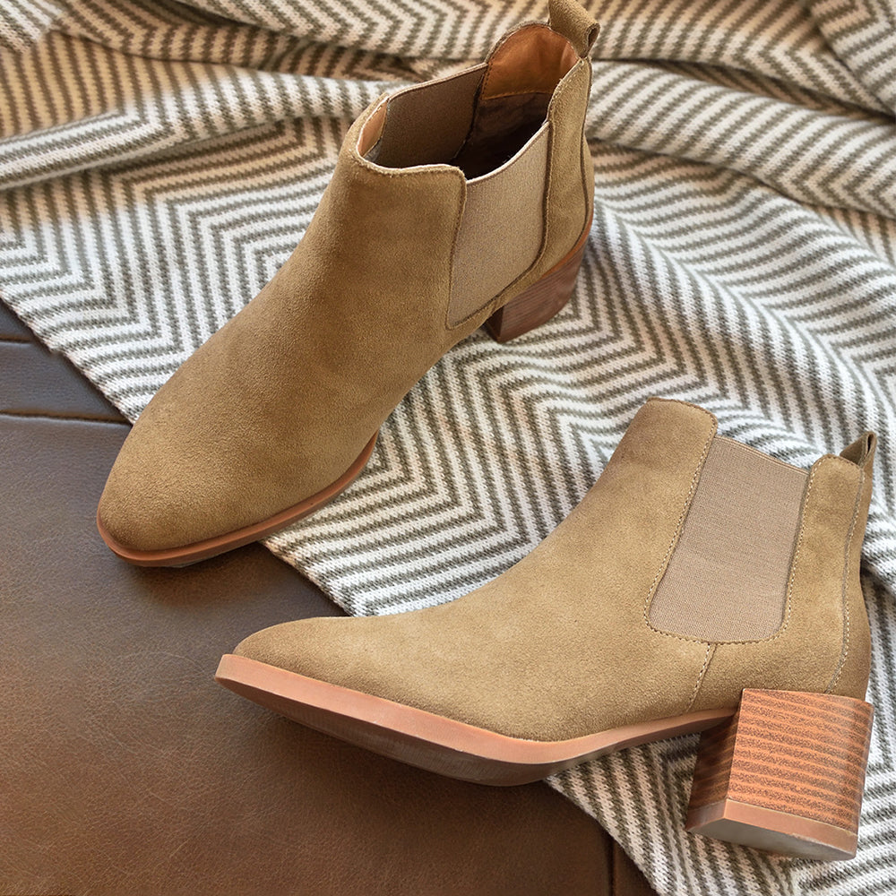 Western Boots for Women Handmade Suede Leather Boots Block Ankle Boots Brown/Apricot/Black/Brown Plush/Apricot Plush/Black Plush