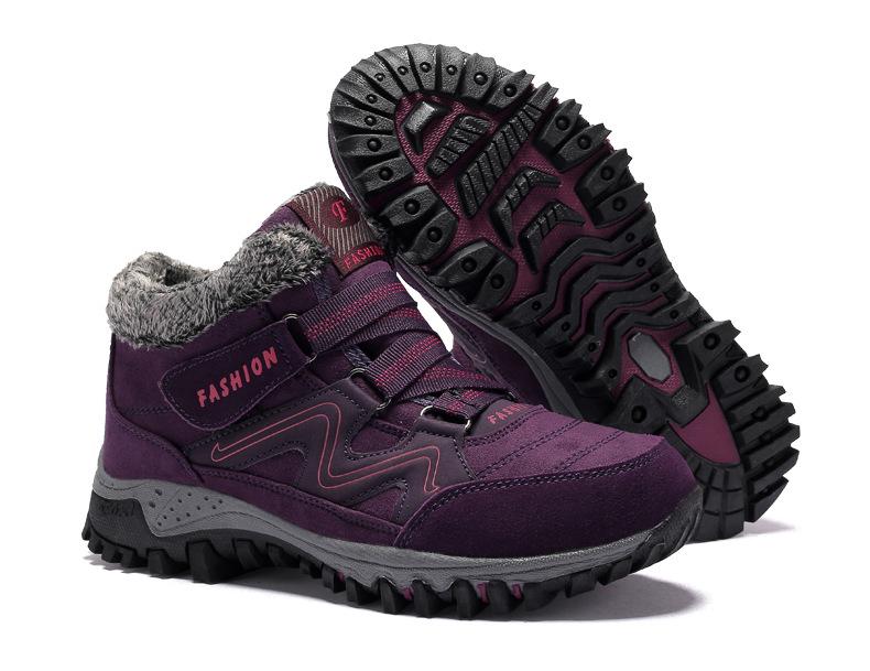 Men's and women's winter thermal velvet velcro buckle trendy joker hiking sneakers