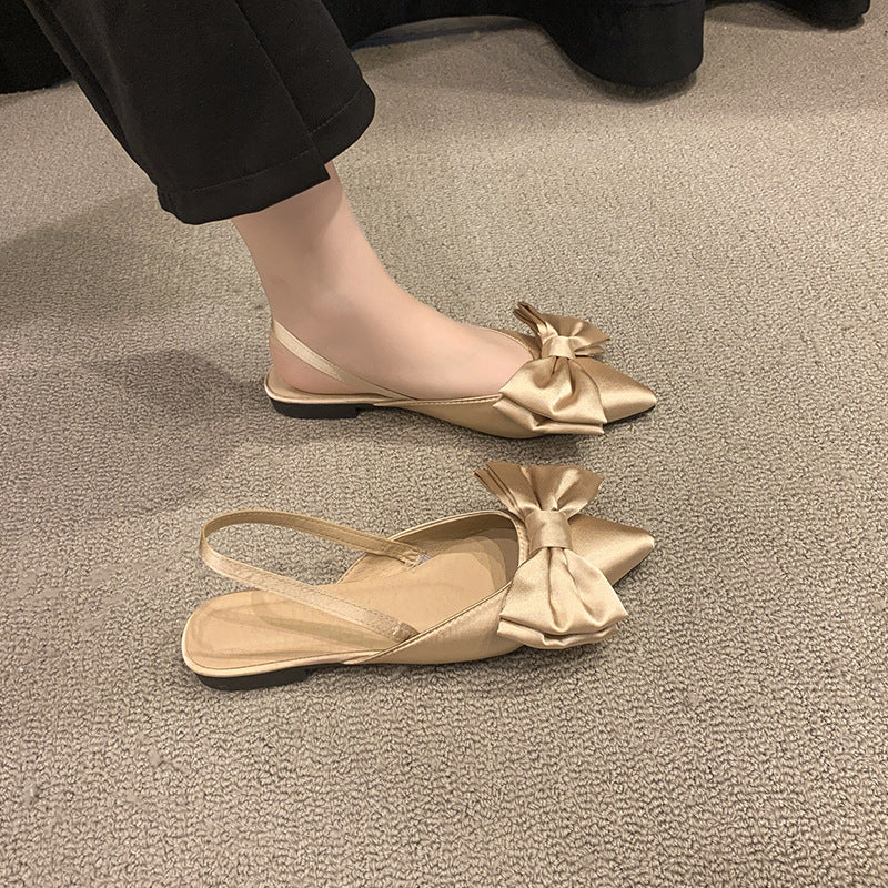Summer Silk Bow Pointed Toe Shallow Mouth Sandals