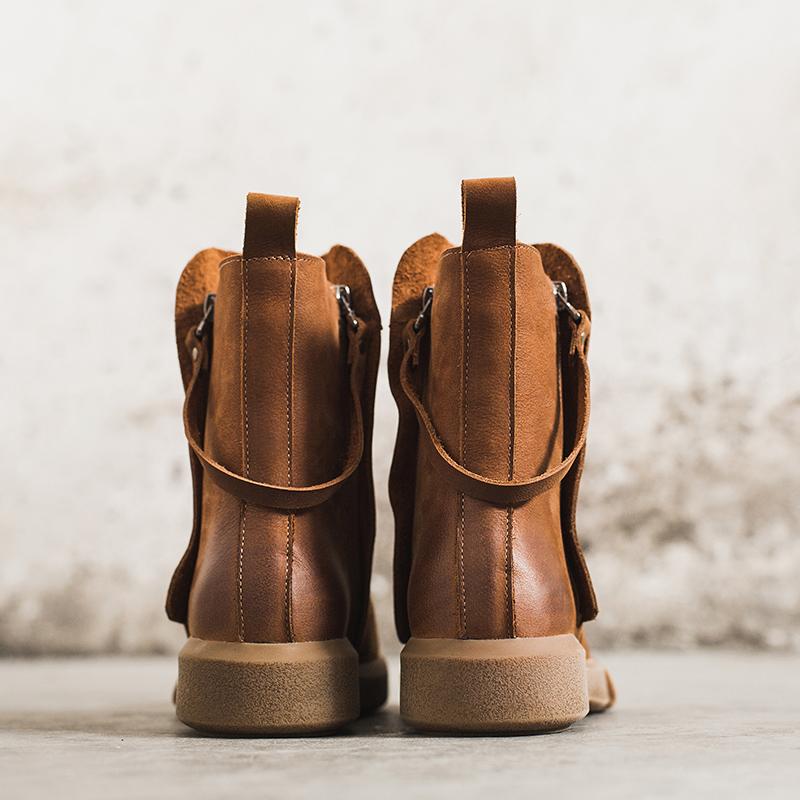 Side Zipper Chelsea Boots Waxing Leather Short Boots for Winter Black/Coffee