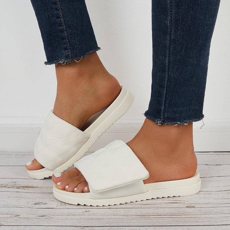 Summer Platform Slide Sandals Round Open Toe Flat Slippers