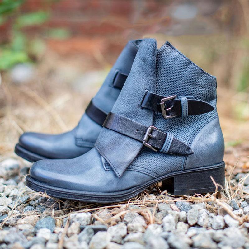 Women's Trendy Vintage Leather Booties With Buckle