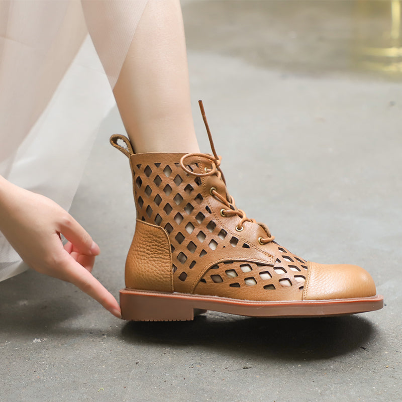 Handmade Leather Boots For Women in Black/Brown - Summer Ankle Boots