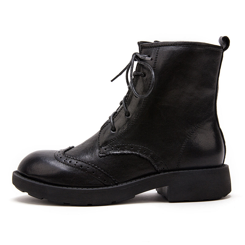 Handmade Leather Wingtip Brogue Ankle Boots For Women Black/Red Brown Round Toe Oxfords Boots