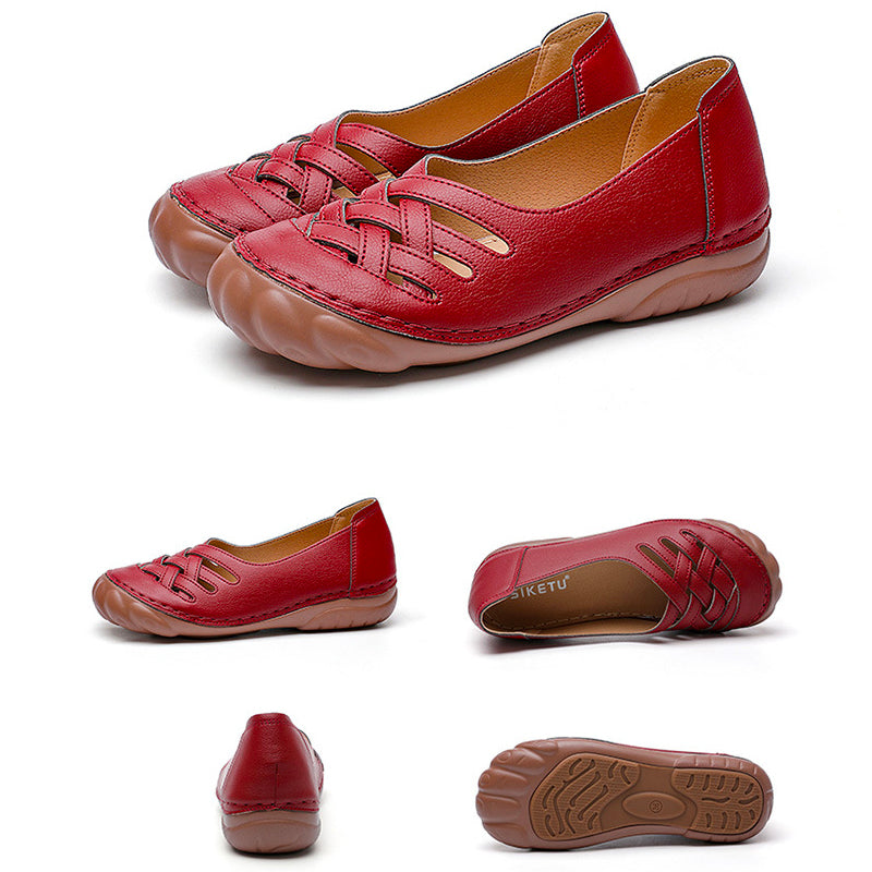 Women Comfy Soft Color Hollow Out Slip-On Flat Loafers Shoes