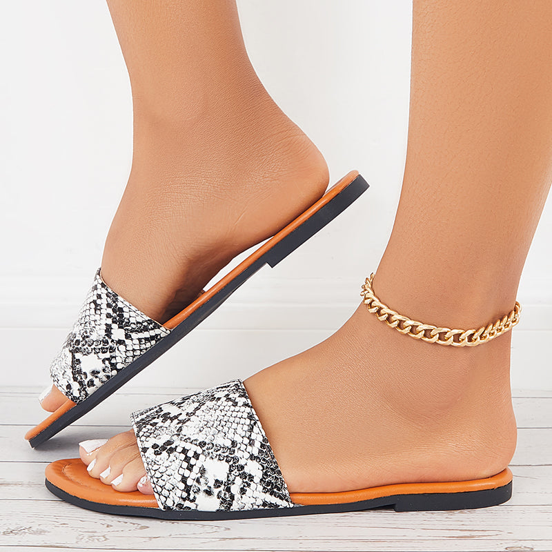 Casual Summer Slide Sandals Round Toe Flat Beach Slippers