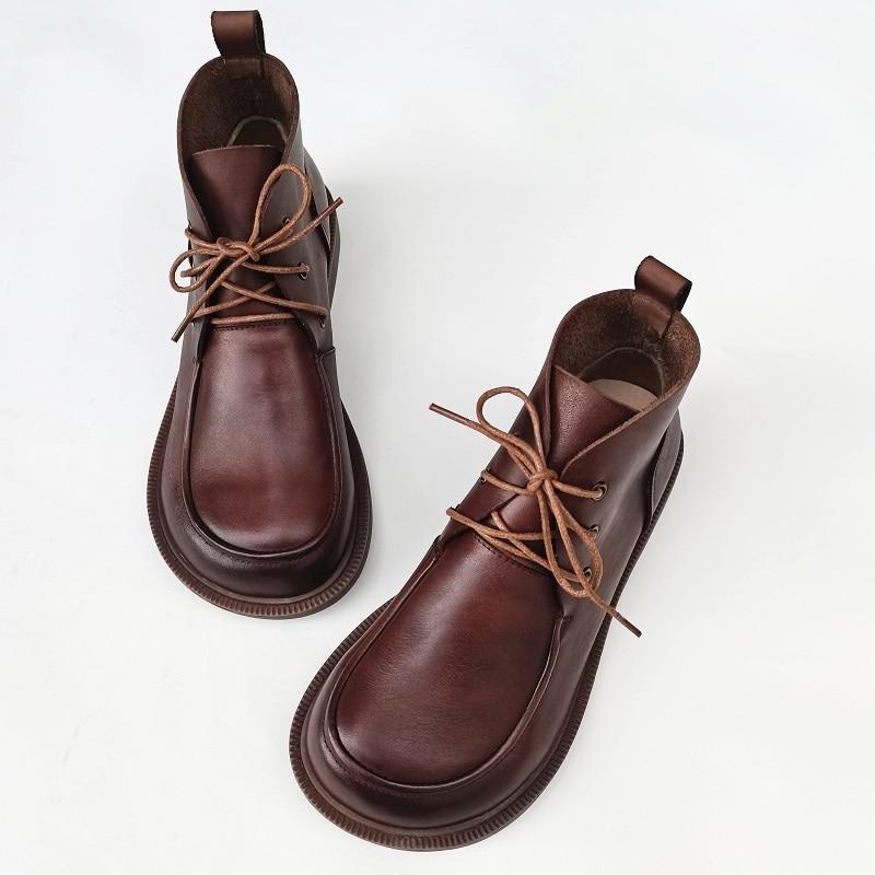 Women's Ankle Boots Oxford Shoes Round toe Lace up Genuine Leather Handmade