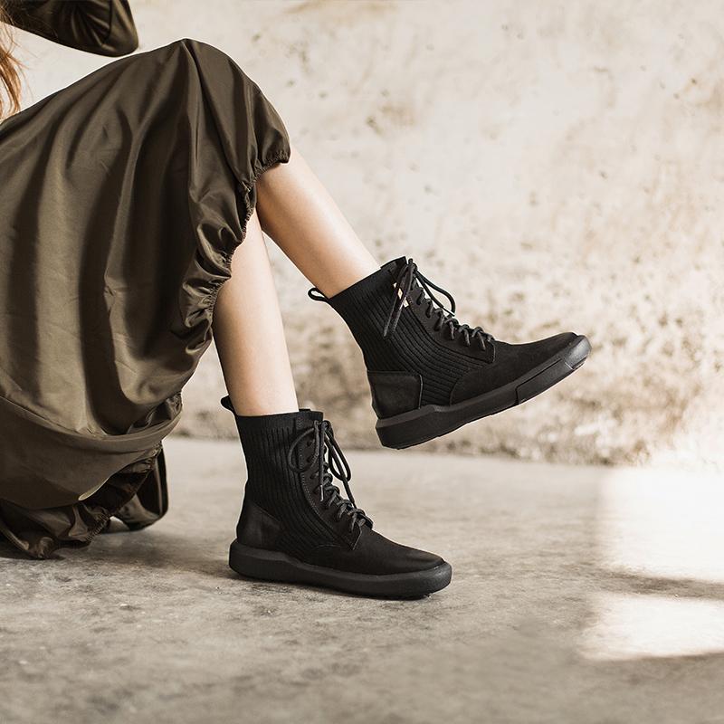 Matte Leather Combat Boots Lace Up Boots Short Plush Lined Or Leather For Choice Brown/Black /Beige