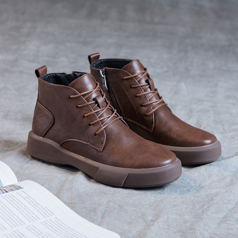 Women Arch Spupport Leather Ankle Boots Warm Femme Short Boots Waterproof Shoes
