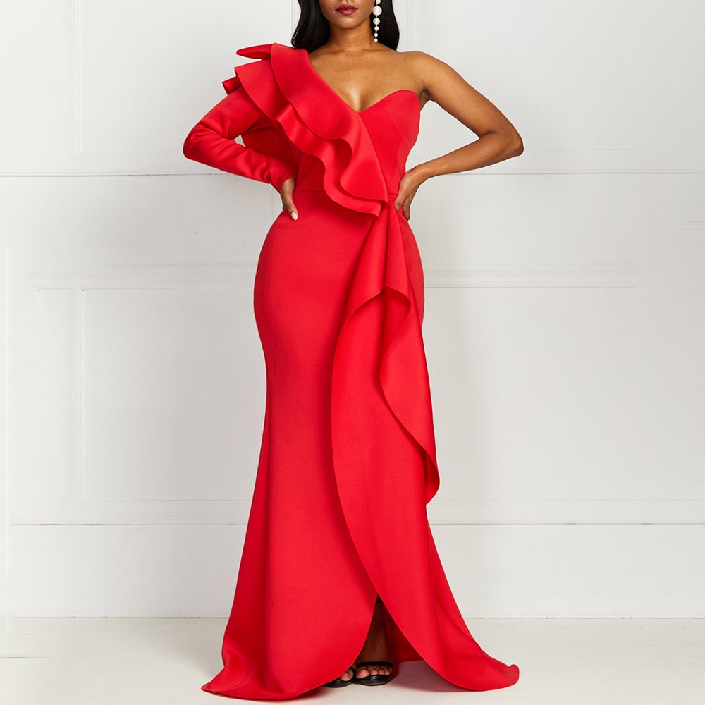 African One Shoulder Bodycon Split Women Maxi Dress