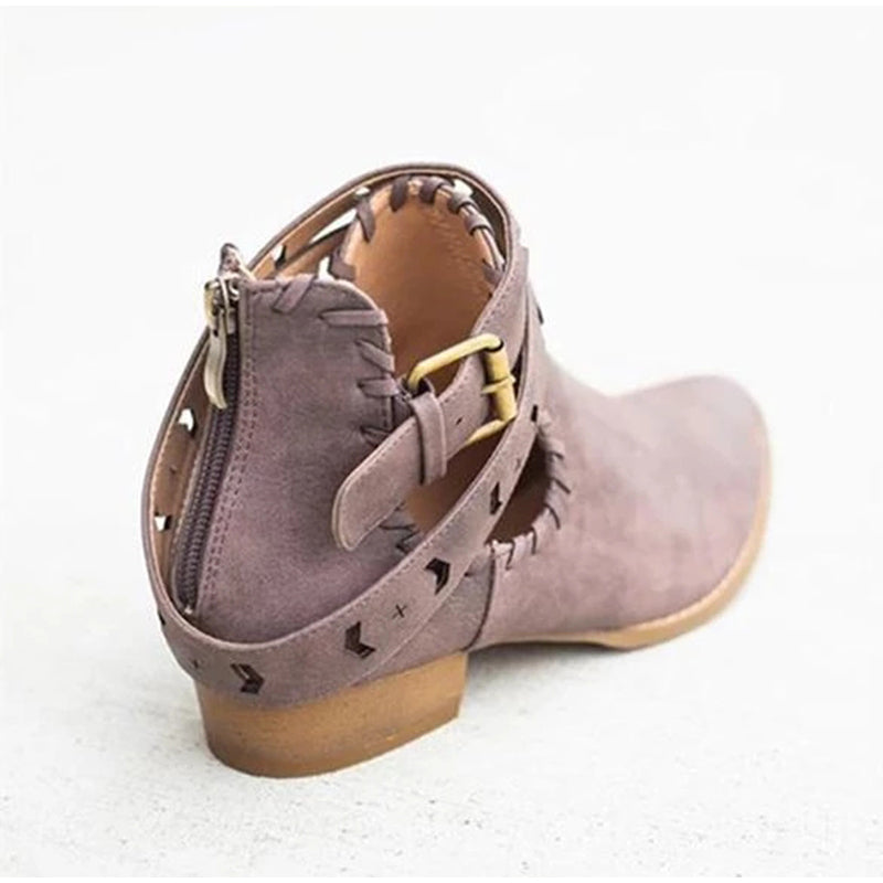 Suede Bcukle Strap Zip Sewing Boots