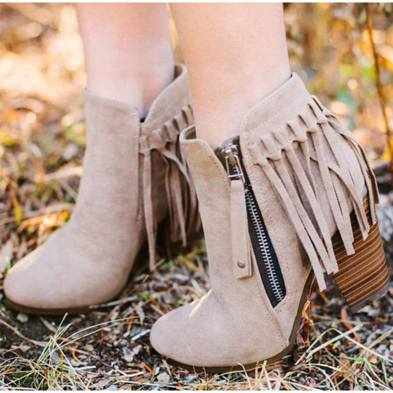 Tassel Zipper Seude Ankle Boots