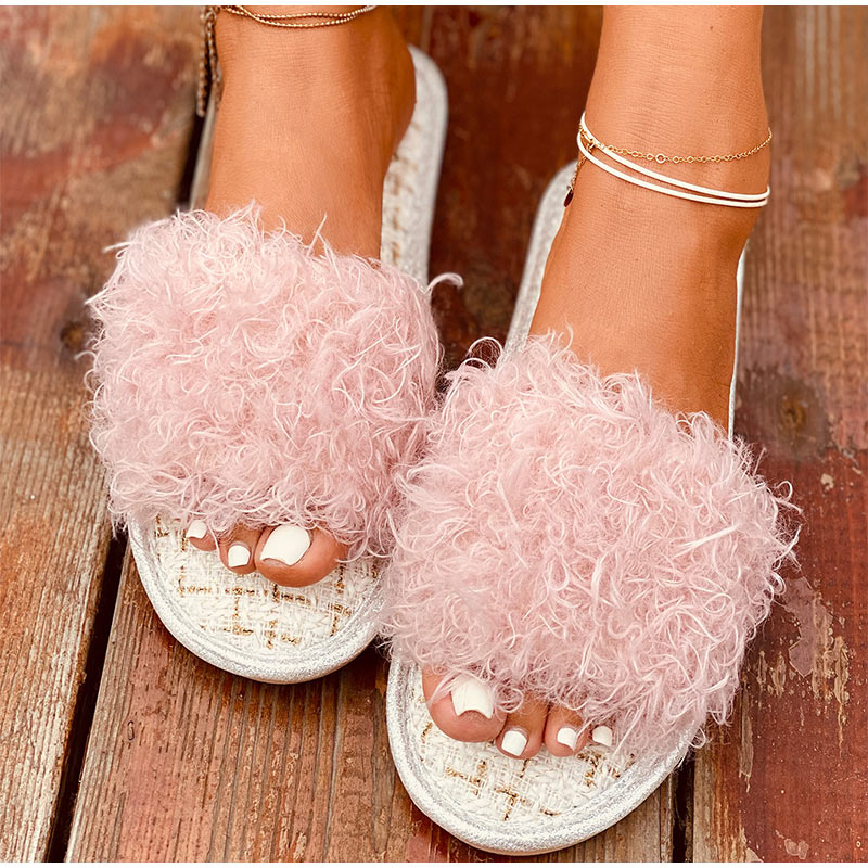 Warm Short Furry Plush Indoor Slippers