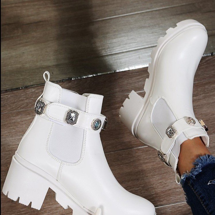 Square Heel Rhinestone Non-slip Boots