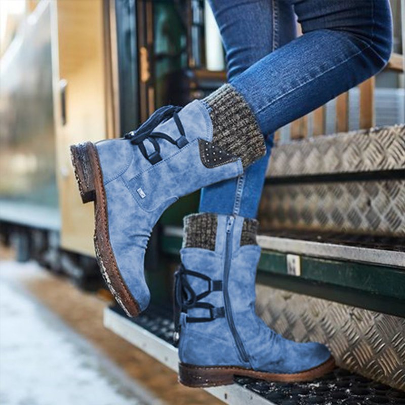 Suede Mid-Calf Tie Up Boot