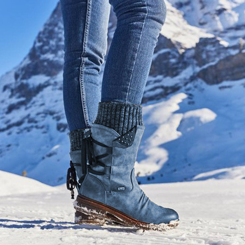 Suede Mid-Calf Tie Up Boot