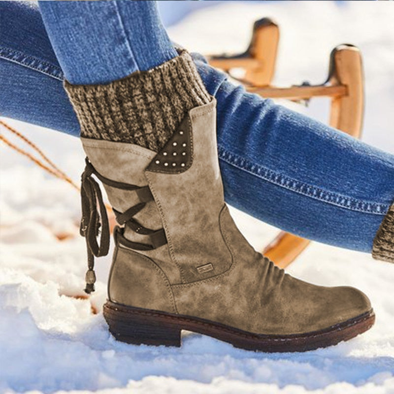 Suede Mid-Calf Tie Up Boot