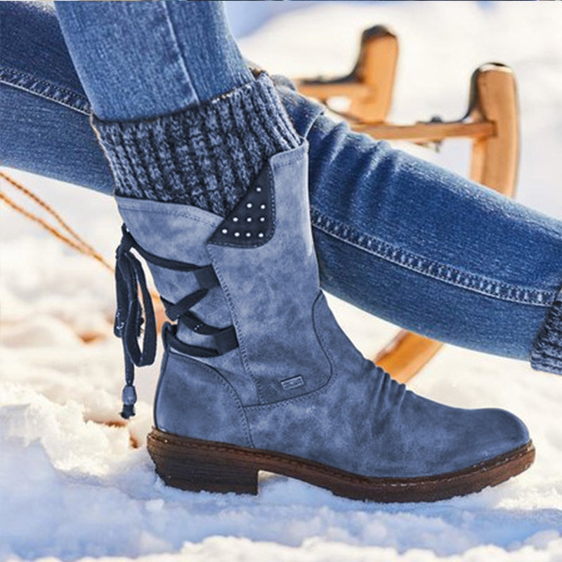 Suede Mid-Calf Tie Up Boot
