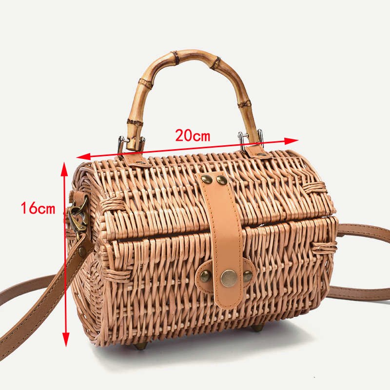 Rattan Straw Round Crossbody Bag
