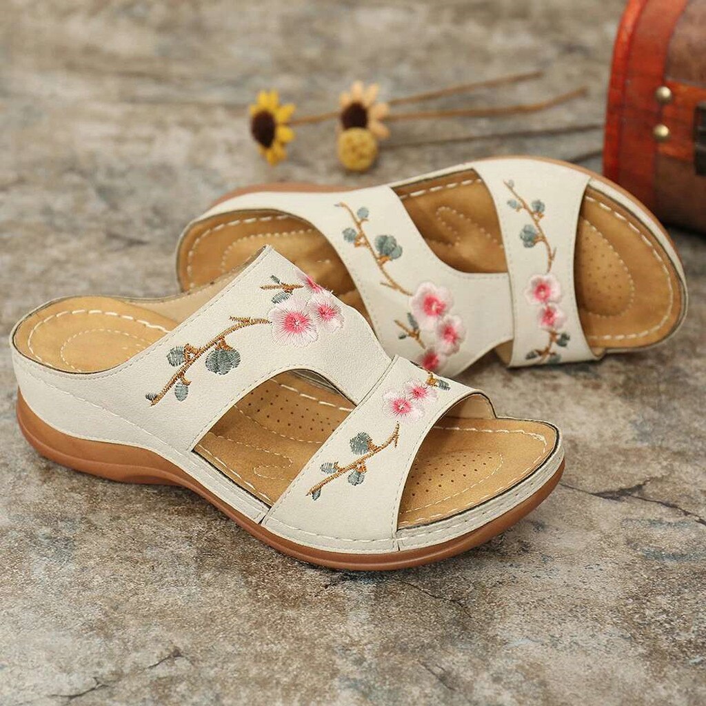 Flower Platform Colorful Ethnic Flat Slippers