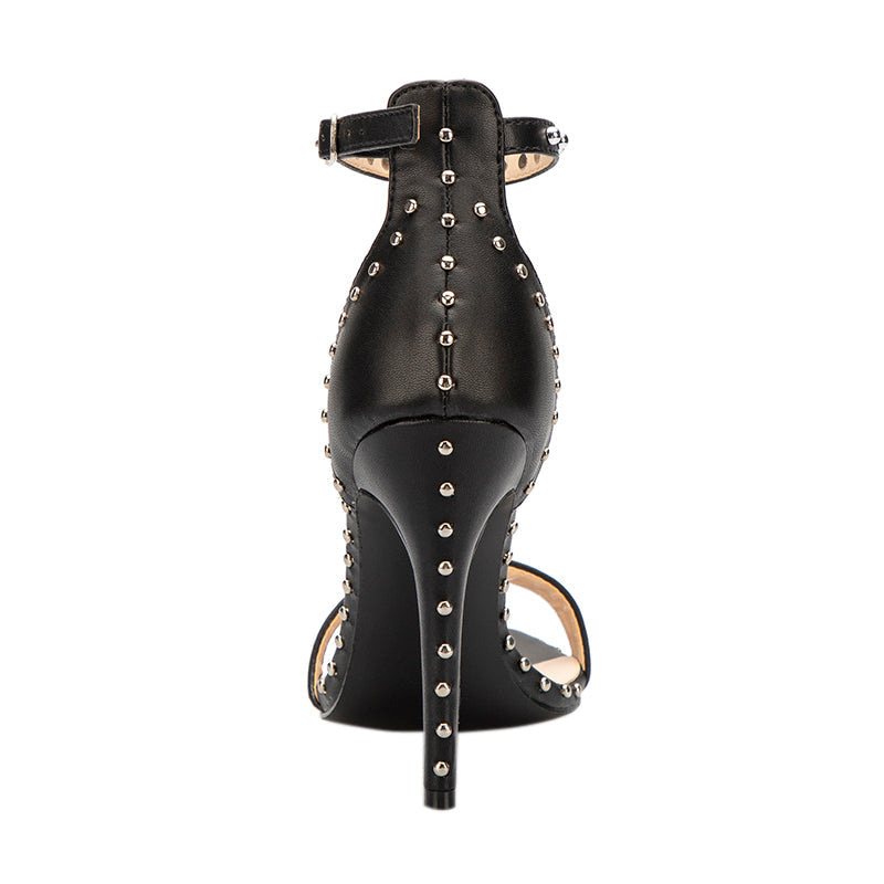 Thin Heel PU Leather Rivet Peep Toe Shoes