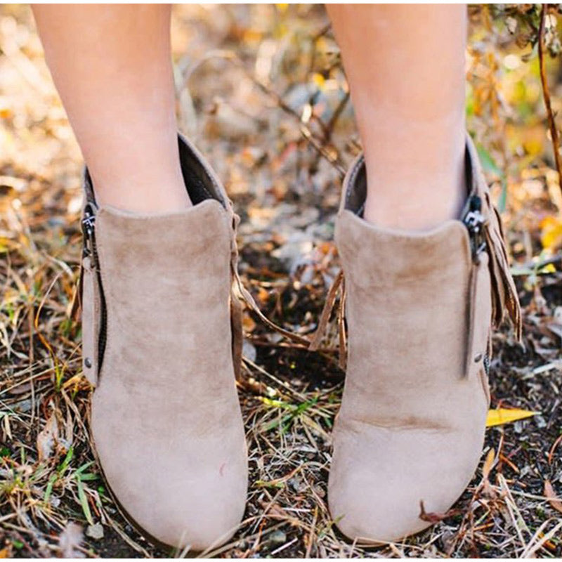 Tassel Zipper Seude Ankle Boots