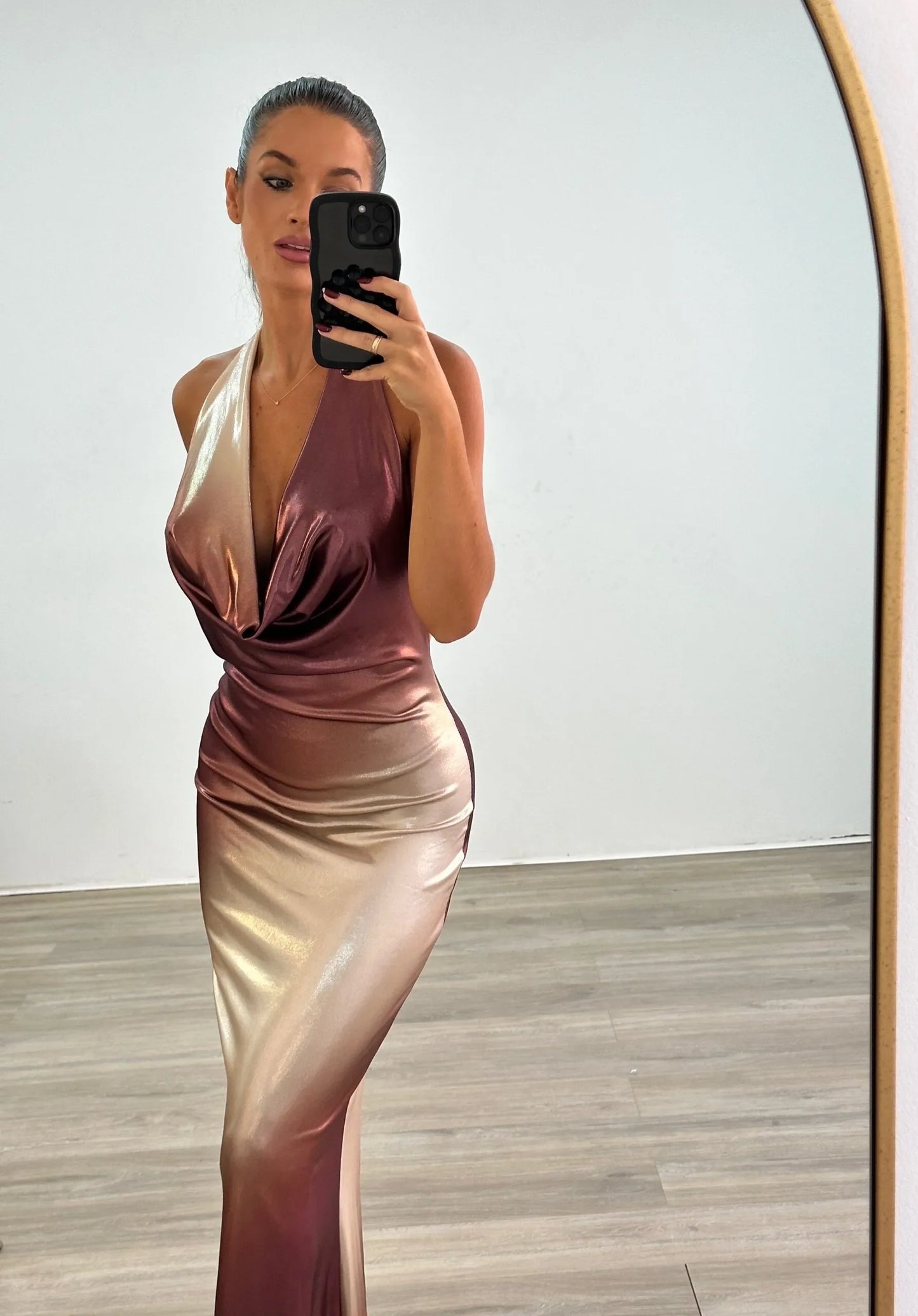 Sexy Sleeveless Halter Deep V-neck Slim-Fit Mixed Color Dress