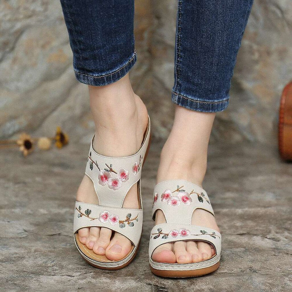 Flower Platform Colorful Ethnic Flat Slippers