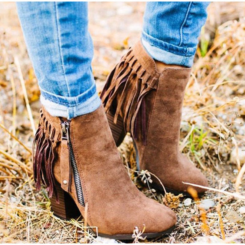 Tassel Zipper Seude Ankle Boots