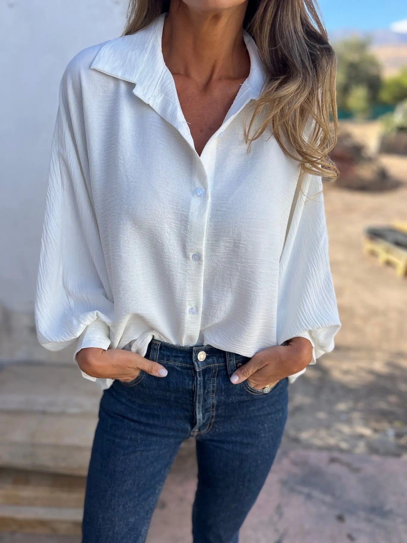 Solid color bat sleeve shirt